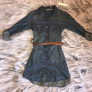 Belted denim dress